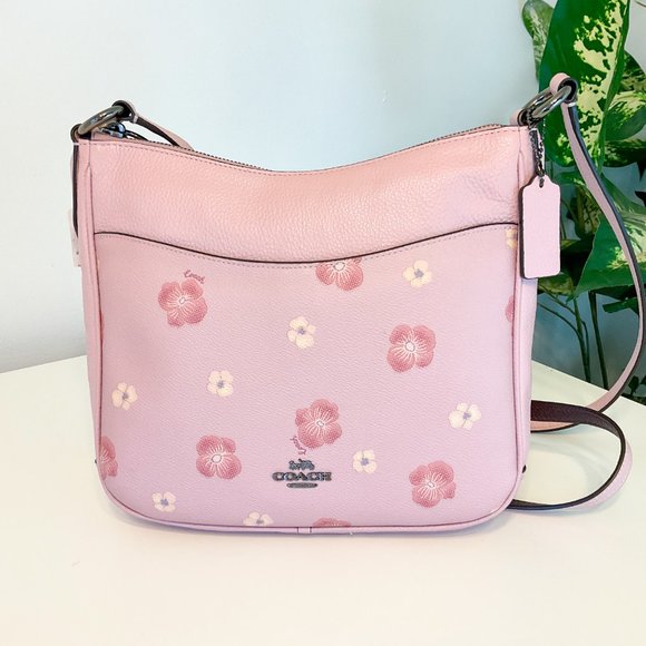 coach chaise pansy print leather crossbody